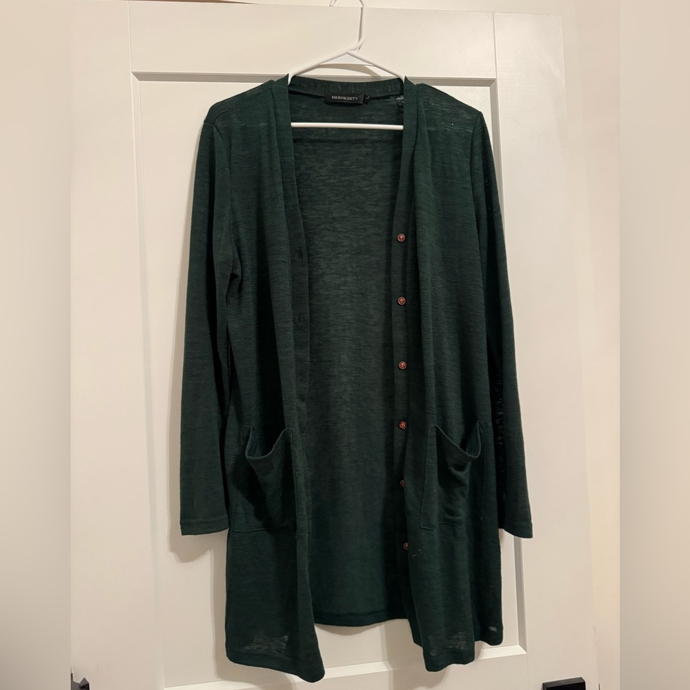 Dark Green Open Front Cardigan